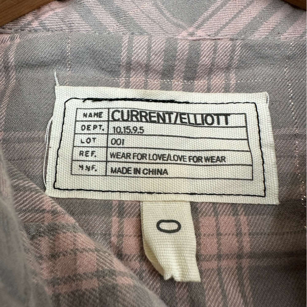 Current/Elliot Women’s Button Down Frayed Hem Shirt Size 0 Gray and Pink - Picture 2 of 10
